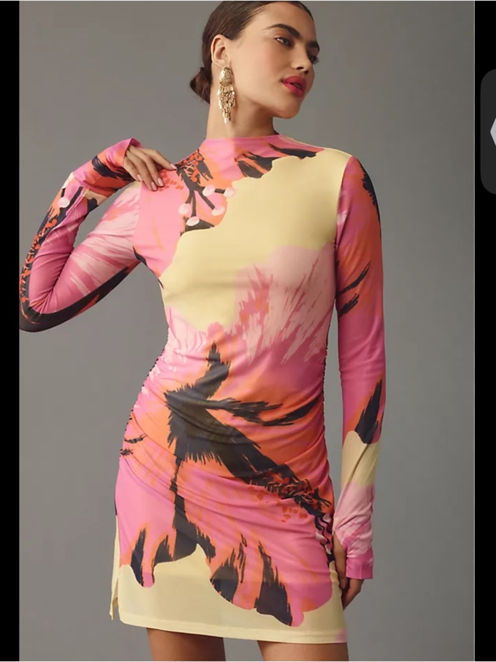 Farm Rio x Anthropologie Long-Sleeve Mock-Neck Mesh Mini Dress